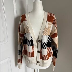 Forever 21 Checkered Cardigan - Cream, Brown, Black